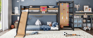English Elm Twin Xl Metal Loft Bed Kids Activity Center with Slide Climbing Wall Basketball Hoop W1580S00683