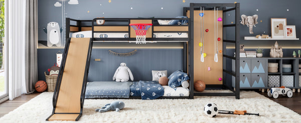 English Elm Twin Xl Metal Loft Bed Kids Activity Center with Slide Climbing Wall Basketball Hoop W1580S00683