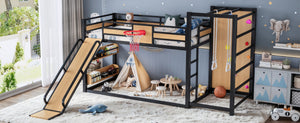 English Elm Twin Xl Metal Loft Bed Kids Activity Center with Slide Climbing Wall Basketball Hoop W1580S00683