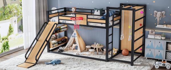 English Elm Twin Xl Metal Loft Bed Kids Activity Center with Slide Climbing Wall Basketball Hoop W1580S00683