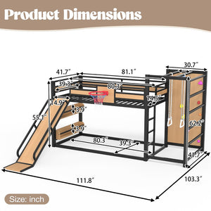 English Elm Twin Xl Metal Loft Bed Kids Activity Center with Slide Climbing Wall Basketball Hoop W1580S00683