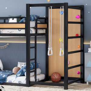 English Elm Twin Xl Metal Loft Bed Kids Activity Center with Slide Climbing Wall Basketball Hoop W1580S00683
