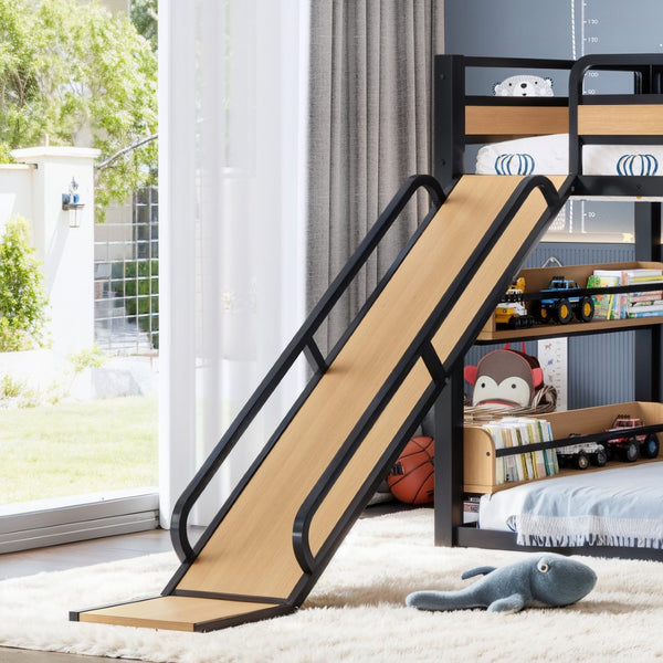 English Elm Twin Xl Metal Loft Bed Kids Activity Center with Slide Climbing Wall Basketball Hoop W1580S00683