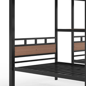 English Elm Full Xl Over Twin Triple Bunk Bed Black Metal Frame with Storage Stairs Shelves W1580S00685