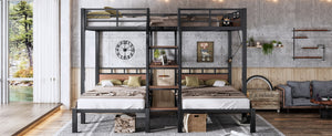 English Elm Full Xl Over Twin Triple Bunk Bed Black Metal Frame with Storage Stairs Shelves W1580S00685