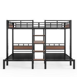 English Elm Full Xl Over Twin Triple Bunk Bed Black Metal Frame with Storage Stairs Shelves W1580S00685