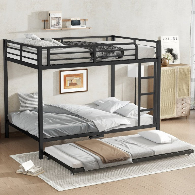 English Elm Full Over Steel Bunk Bed with Pull Out Twin Trundle Three Sleeping Surfaces W1580S00692