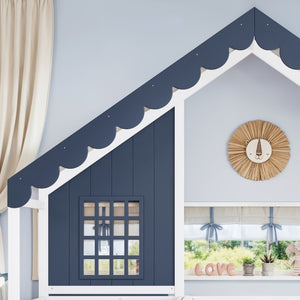 English Elm Full Size Montessori House Bed Low Pine Wood Frame for Kids Imaginative Play White & Blue 120.4 L x 77.9 W x 84.3 H W1580S00709