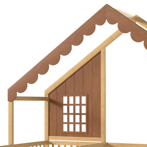 English Elm Twin House Shaped Floor Bed Pine Wood Frame with Safety Rails for Kids Shared Rooms Natural W1580S00710