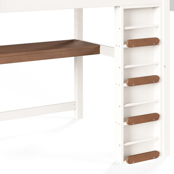 English Elm Full Size Kids Loft Bed with Playhouse Roof Desk Storage Staircase Pine Frame W1580S00712