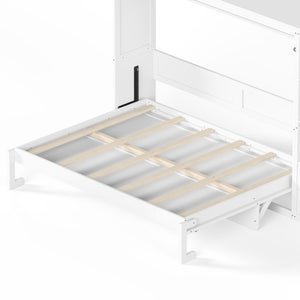 English Elm Queen Murphy Wall Bed with LED Lighting Charging Station and Storage for Studio Spaces White W1580S00729