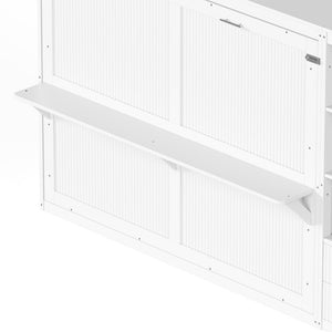 English Elm Queen Murphy Wall Bed with LED Lighting Charging Station and Storage for Studio Spaces White W1580S00729