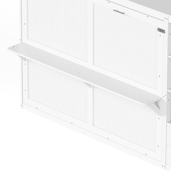 English Elm Queen Murphy Wall Bed with LED Lighting Charging Station and Storage for Studio Spaces White W1580S00729