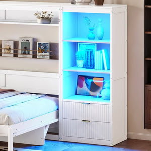 English Elm Queen Murphy Wall Bed with LED Lighting Charging Station and Storage for Studio Spaces White W1580S00729