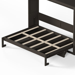 English Elm Queen Murphy Wall Bed with LED Lighting Charging Station and Storage for Studio Spaces Grey W1580S00730