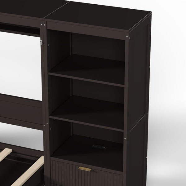 English Elm Queen Murphy Wall Bed with LED Lighting Charging Station and Storage for Studio Spaces Grey W1580S00730