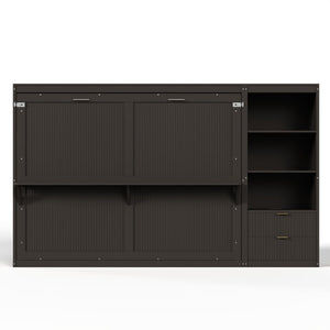 English Elm Queen Murphy Wall Bed with LED Lighting Charging Station and Storage for Studio Spaces Grey W1580S00730