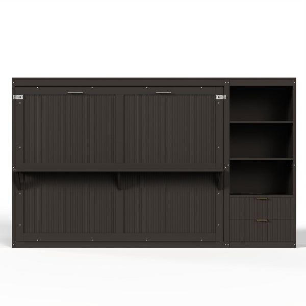 English Elm Queen Murphy Wall Bed with LED Lighting Charging Station and Storage for Studio Spaces Grey W1580S00730