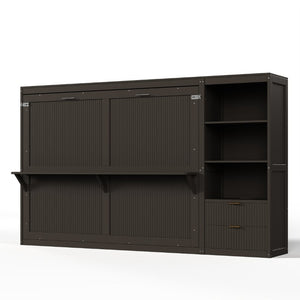 English Elm Queen Murphy Wall Bed with LED Lighting Charging Station and Storage for Studio Spaces Grey W1580S00730