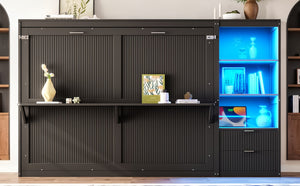 English Elm Queen Murphy Wall Bed with LED Lighting Charging Station and Storage for Studio Spaces Grey W1580S00730