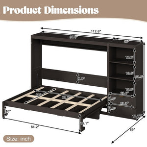 English Elm Queen Murphy Wall Bed with LED Lighting Charging Station and Storage for Studio Spaces Grey W1580S00730