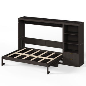 English Elm Queen Murphy Wall Bed with LED Lighting Charging Station and Storage for Studio Spaces Grey W1580S00730