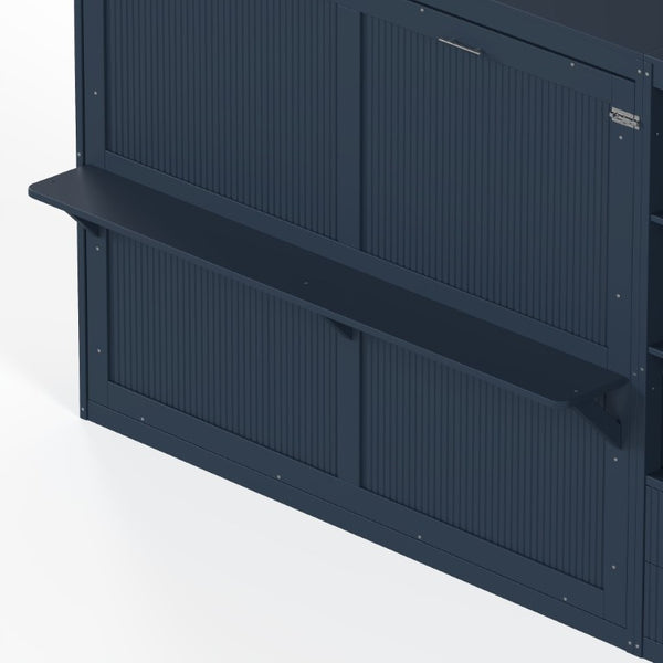 English Elm Queen Murphy Wall Bed with LED Lighting Charging Station and Storage for Studio Spaces Blue W1580S00731