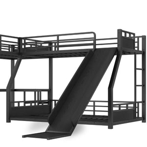 English Elm L-Shaped Triple Metal Bunk with Slide Loft Desk USB Ports Kids Shared Room W1580S00735