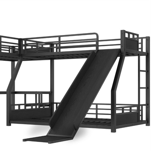 English Elm L-Shaped Triple Metal Bunk with Slide Loft Desk USB Ports Kids Shared Room W1580S00735