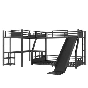 English Elm L-Shaped Triple Metal Bunk with Slide Loft Desk USB Ports Kids Shared Room W1580S00735