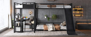 English Elm L-Shaped Triple Metal Bunk with Slide Loft Desk USB Ports Kids Shared Room W1580S00735