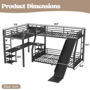 English Elm L-Shaped Triple Metal Bunk with Slide Loft Desk USB Ports Kids Shared Room W1580S00735