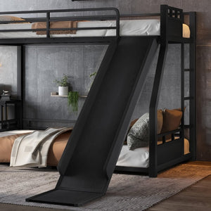 English Elm L-Shaped Triple Metal Bunk with Slide Loft Desk USB Ports Kids Shared Room W1580S00735