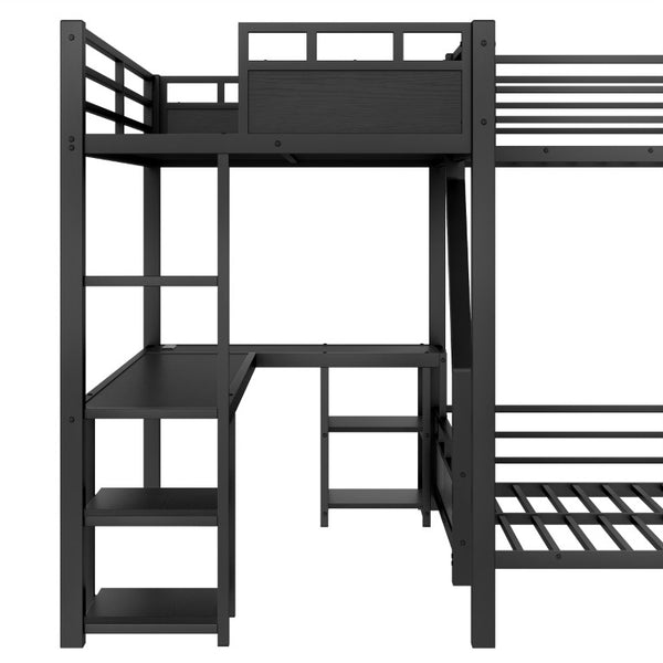 English Elm L-Shaped Triple Metal Bunk with Slide Loft Desk USB Ports Kids Shared Room W1580S00735