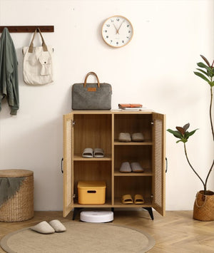 English Elm Natural Rattan Mesh Double Door Shoe Cabinet Entryway Organizer Holds 12 Pairs W158183857