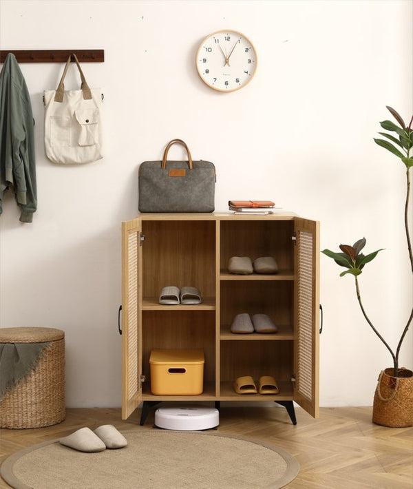 English Elm Natural Rattan Mesh Double Door Shoe Cabinet Entryway Organizer Holds 12 Pairs W158183857