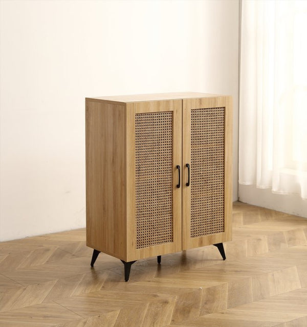 English Elm Natural Rattan Mesh Double Door Shoe Cabinet Entryway Organizer Holds 12 Pairs W158183857