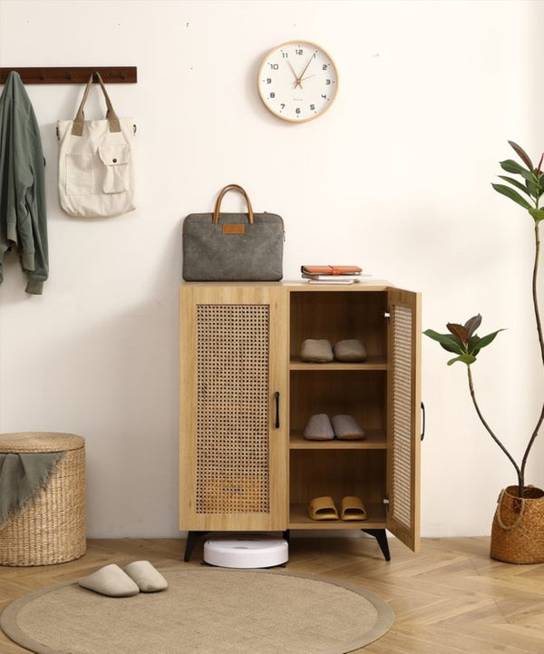 English Elm Natural Rattan Mesh Double Door Shoe Cabinet Entryway Organizer Holds 12 Pairs W158183857