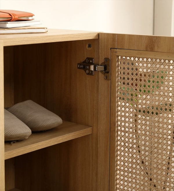 English Elm Natural Rattan Mesh Double Door Shoe Cabinet Entryway Organizer Holds 12 Pairs W158183857