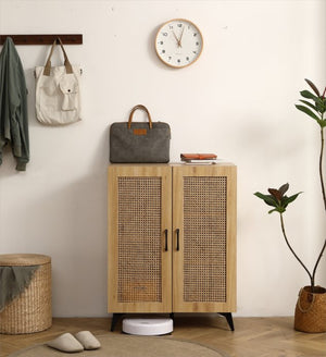 English Elm Natural Rattan Mesh Double Door Shoe Cabinet Entryway Organizer Holds 12 Pairs W158183857