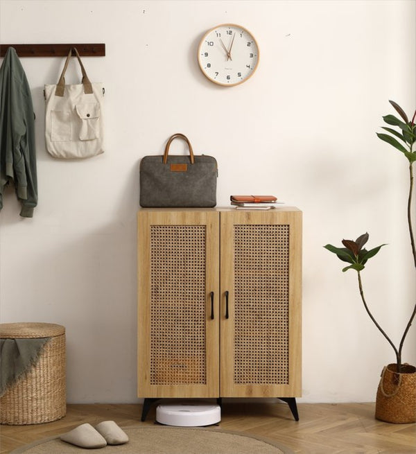 English Elm Natural Rattan Mesh Double Door Shoe Cabinet Entryway Organizer Holds 12 Pairs W158183857