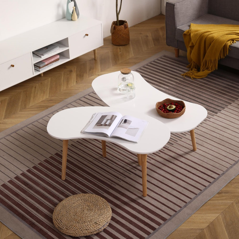 English Elm Nut Shaped Organic Silhouette Coffee Table with Solid Wood Legs for Modern Living W1581P144411