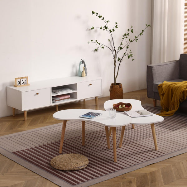 English Elm Nut Shaped Organic Silhouette Coffee Table with Solid Wood Legs for Modern Living W1581P144411