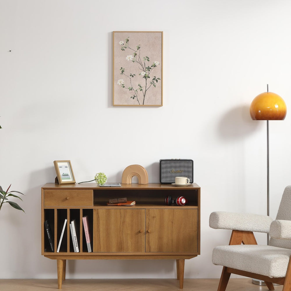 English Elm Antique Vinyl Record Cabinet with Solid Wood Legs and Lower Storage for Music Rooms W1581P144436