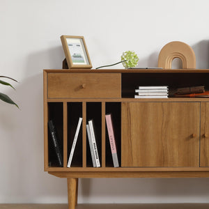 English Elm Antique Vinyl Record Cabinet with Solid Wood Legs and Lower Storage for Music Rooms W1581P144436