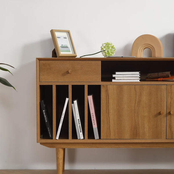 English Elm Antique Vinyl Record Cabinet with Solid Wood Legs and Lower Storage for Music Rooms W1581P144436
