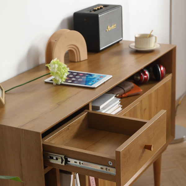 English Elm Antique Vinyl Record Cabinet with Solid Wood Legs and Lower Storage for Music Rooms W1581P144436