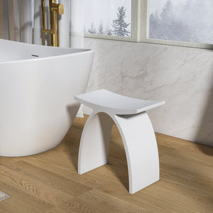 English Elm 14 Inch Stone Resin Arched Shower Stool Seamless Spa Design Matte White Waterproof W1613P512142