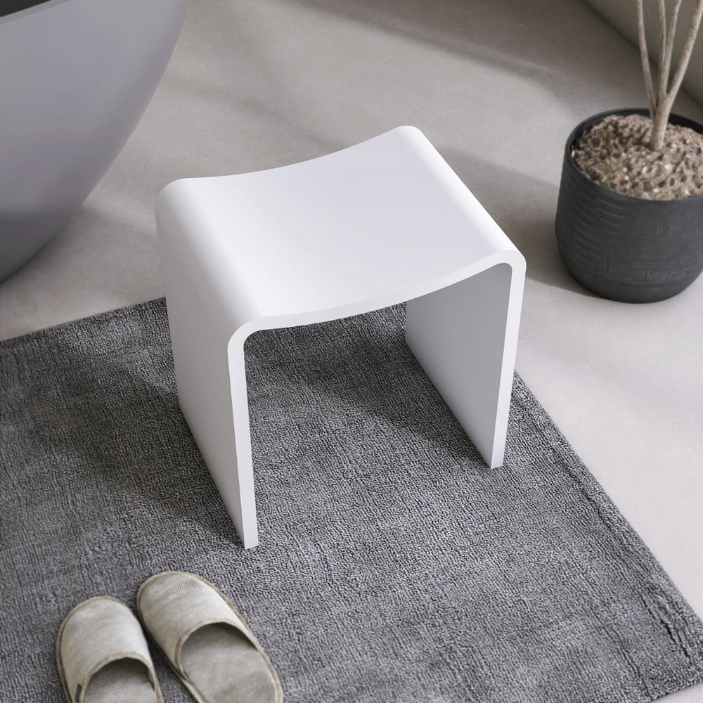 English Elm 15.7 Inch Solid Stone Resin Shower Stool Seamless Spa Bath Seat Matte Finish W1613P512235
