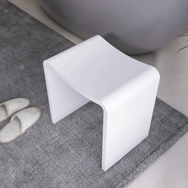 English Elm 15.7 Inch Solid Stone Resin Shower Stool Seamless Spa Bath Seat Matte Finish W1613P512235